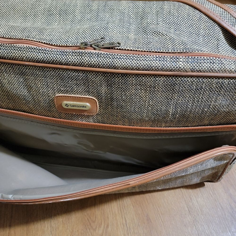Samsonite Vintage Travel Bag Luggage Corduroy Leather Made in Korea Brown Tan - Picture 6 of 12